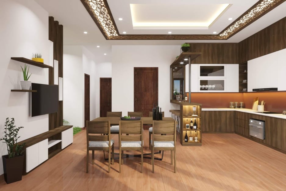 Trần thạch cao viền phào chỉ gỗ